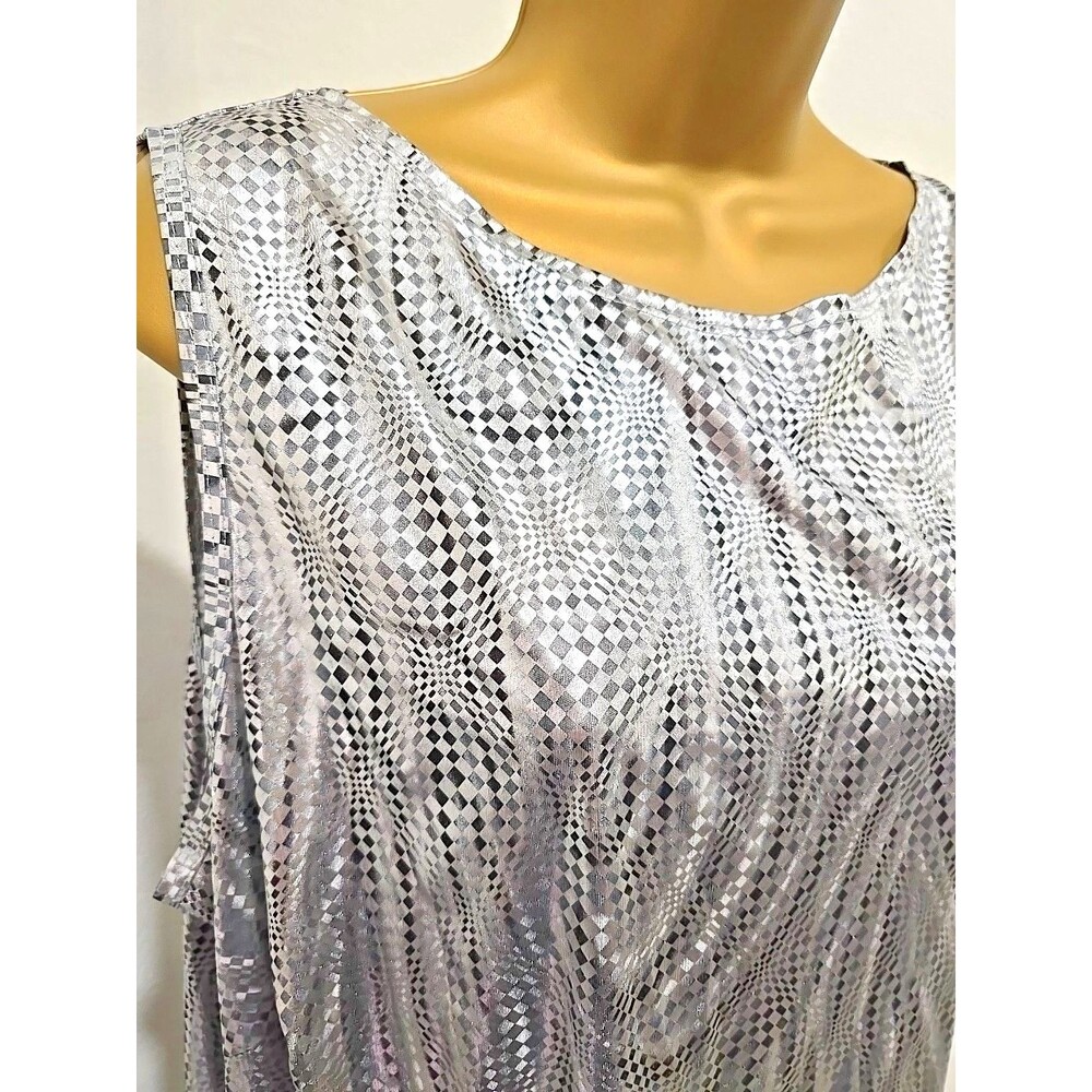Vtg 90s Silver Glam Tank Top 22 24 Stretch Party Dressy Metallic Evening Shiny